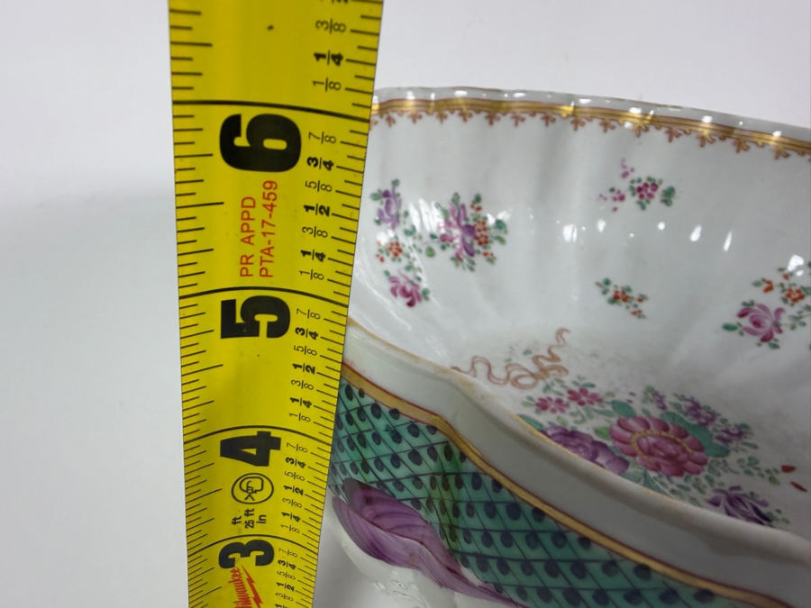 French Samson Edmé Paris Porcelain Armorial Punch Bowl In Chinese Export Style with Wooden Stand 12'W X 7'H [Photo 17]