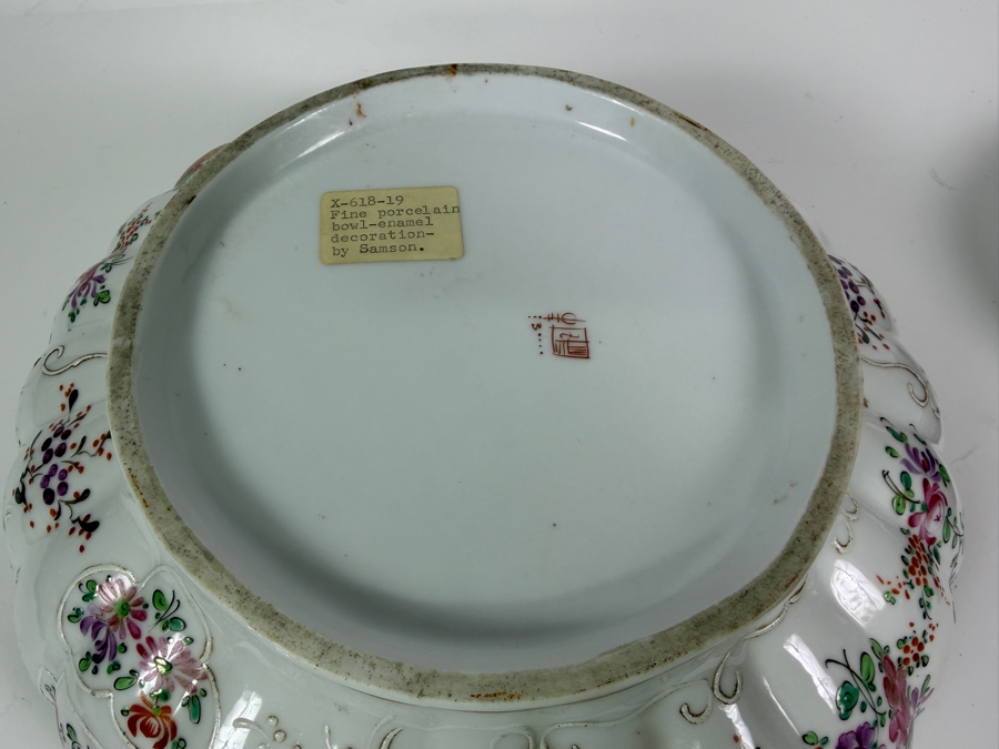 French Samson Edmé Paris Porcelain Armorial Punch Bowl In Chinese Export Style with Wooden Stand 12'W X 7'H [Photo 11]