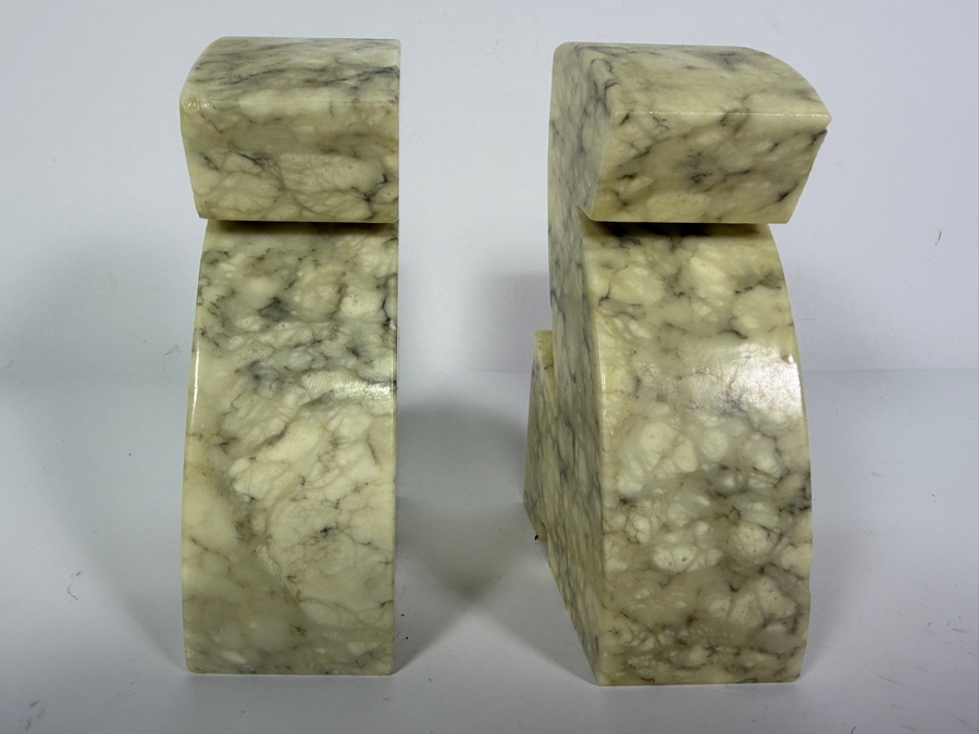Pair Of Vintage Mid Century Modern Marbled Alabaster Z Shaped Abstract Bookends 6'H [Photo 3]