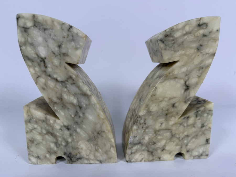 Pair Of Vintage Mid Century Modern Marbled Alabaster Z Shaped Abstract Bookends 6'H [Photo 4]