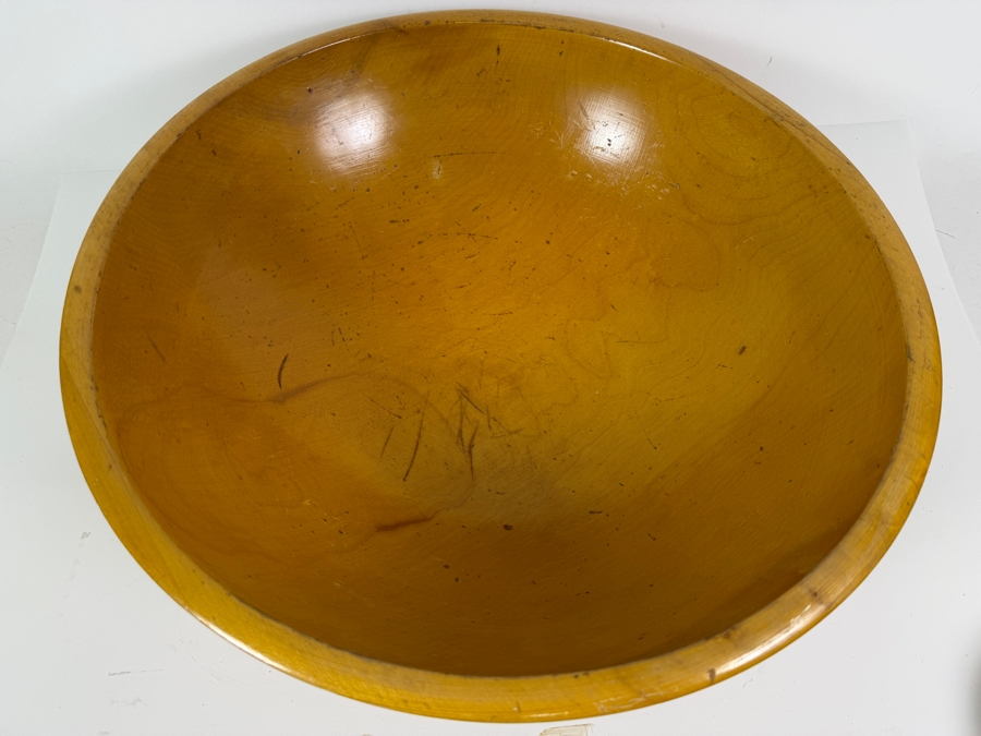 Large Antique Hand Turned Solid Maple Wooden Treenware Chopping Salad Dough Bowl 18' X 6' [Photo 2]