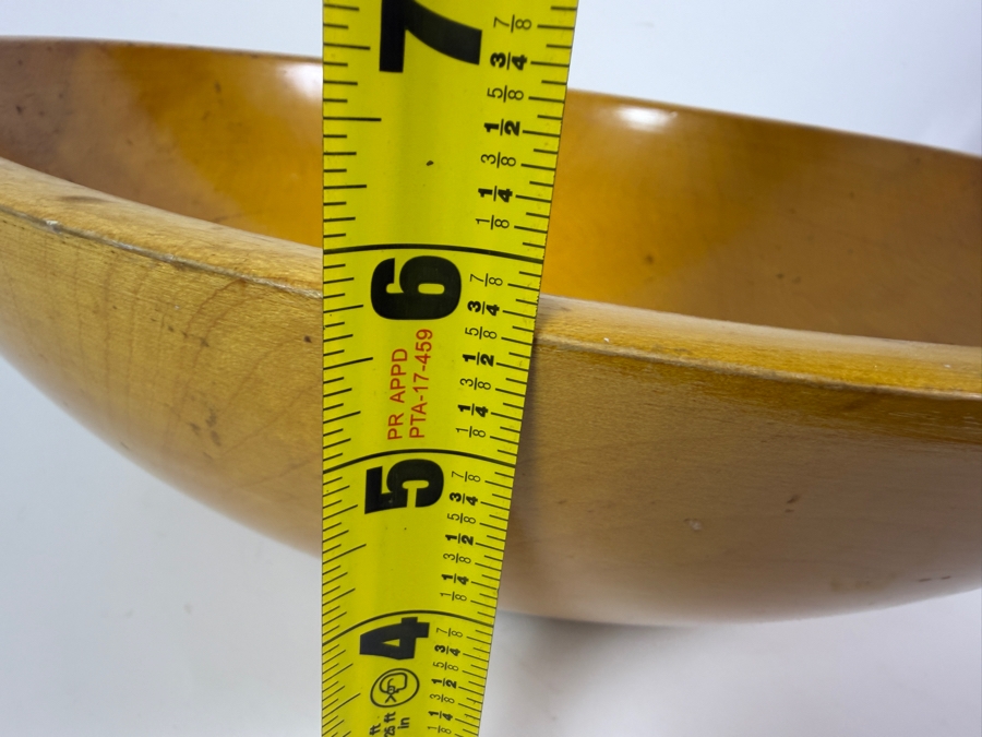 Large Antique Hand Turned Solid Maple Wooden Treenware Chopping Salad Dough Bowl 18' X 6' [Photo 5]