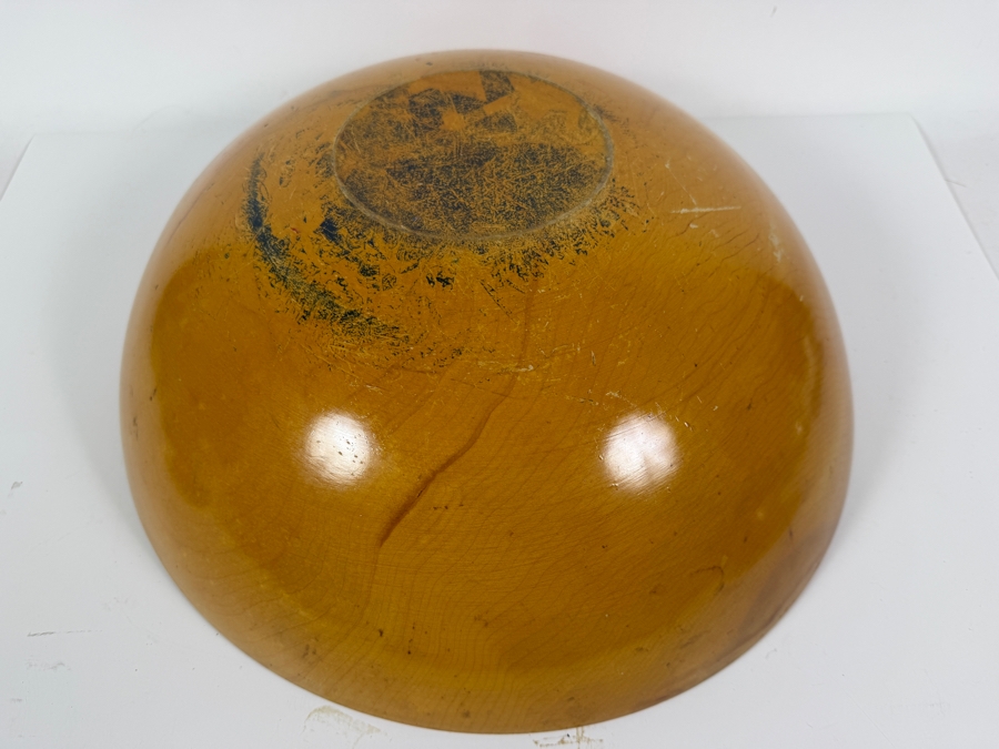 Large Antique Hand Turned Solid Maple Wooden Treenware Chopping Salad Dough Bowl 18' X 6' [Photo 3]