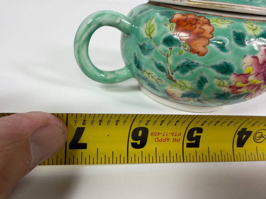 Just Added - Vintage Chinese Nyonya Hand-painted Porcelain Tea Set With Teapot, Serving Tray and Four Small Tea Cups - See Photos for Details [Photo 20]