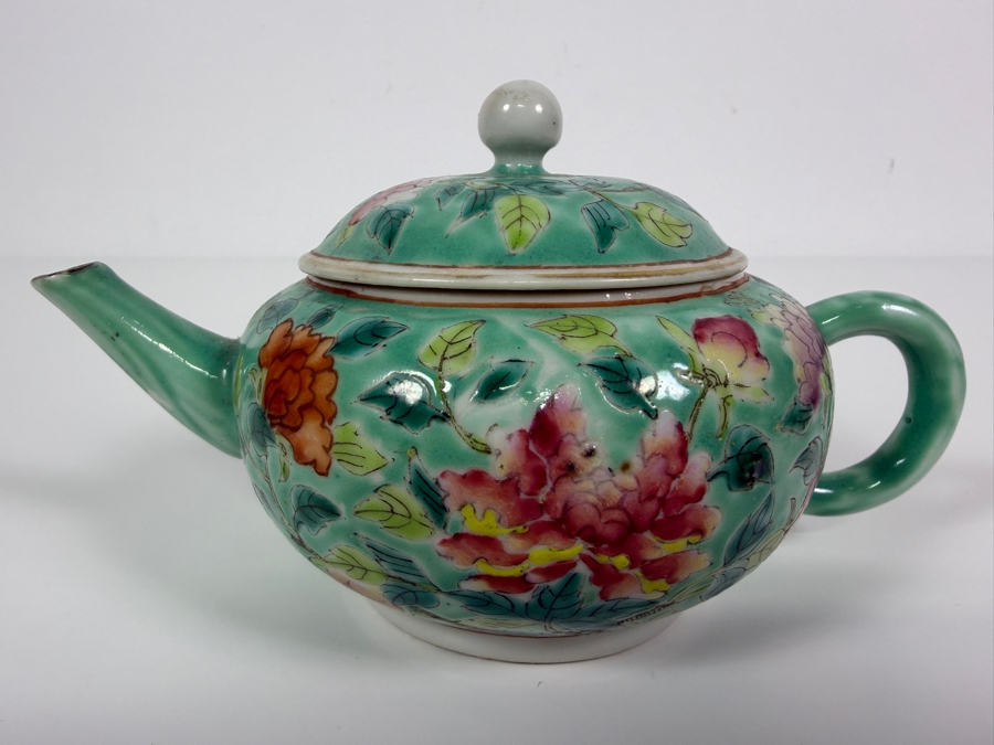Just Added - Vintage Chinese Nyonya Hand-painted Porcelain Tea Set With Teapot, Serving Tray and Four Small Tea Cups - See Photos for Details [Photo 10]