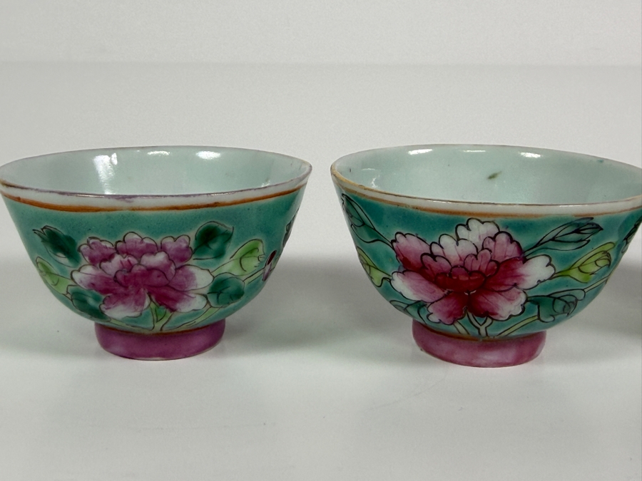 Just Added - Vintage Chinese Nyonya Hand-painted Porcelain Tea Set With Teapot, Serving Tray and Four Small Tea Cups - See Photos for Details [Photo 24]