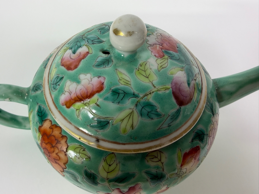 Just Added - Vintage Chinese Nyonya Hand-painted Porcelain Tea Set With Teapot, Serving Tray and Four Small Tea Cups - See Photos for Details [Photo 14]