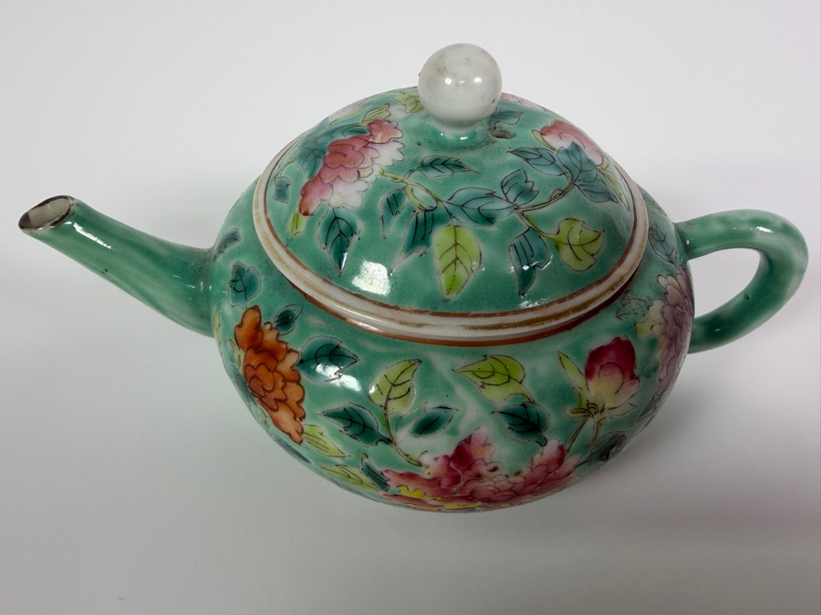 Just Added - Vintage Chinese Nyonya Hand-painted Porcelain Tea Set With Teapot, Serving Tray and Four Small Tea Cups - See Photos for Details [Photo 11]
