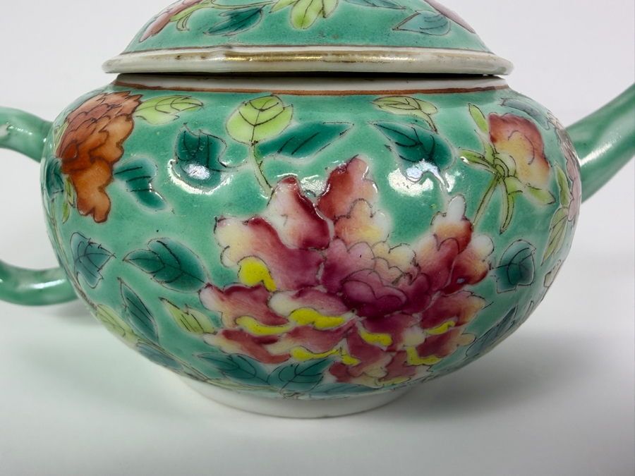 Just Added - Vintage Chinese Nyonya Hand-painted Porcelain Tea Set With Teapot, Serving Tray and Four Small Tea Cups - See Photos for Details [Photo 13]