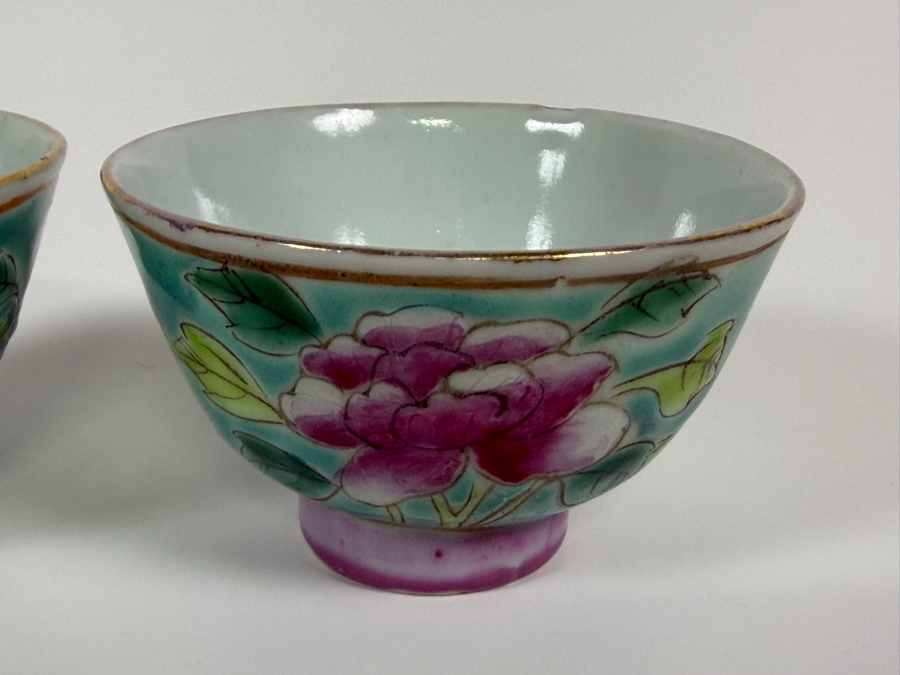 Just Added - Vintage Chinese Nyonya Hand-painted Porcelain Tea Set With Teapot, Serving Tray and Four Small Tea Cups - See Photos for Details [Photo 22]