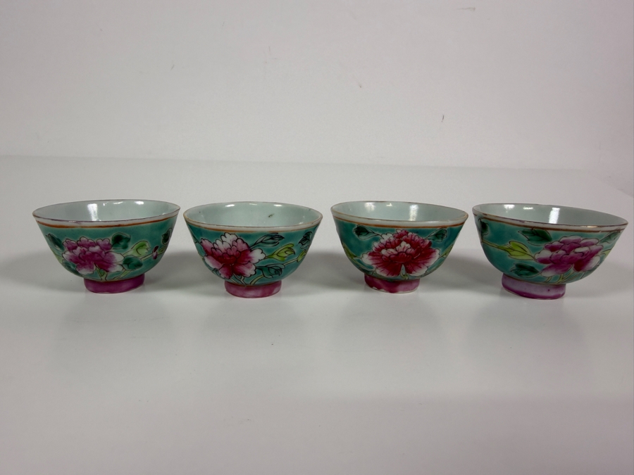 Just Added - Vintage Chinese Nyonya Hand-painted Porcelain Tea Set With Teapot, Serving Tray and Four Small Tea Cups - See Photos for Details [Photo 21]