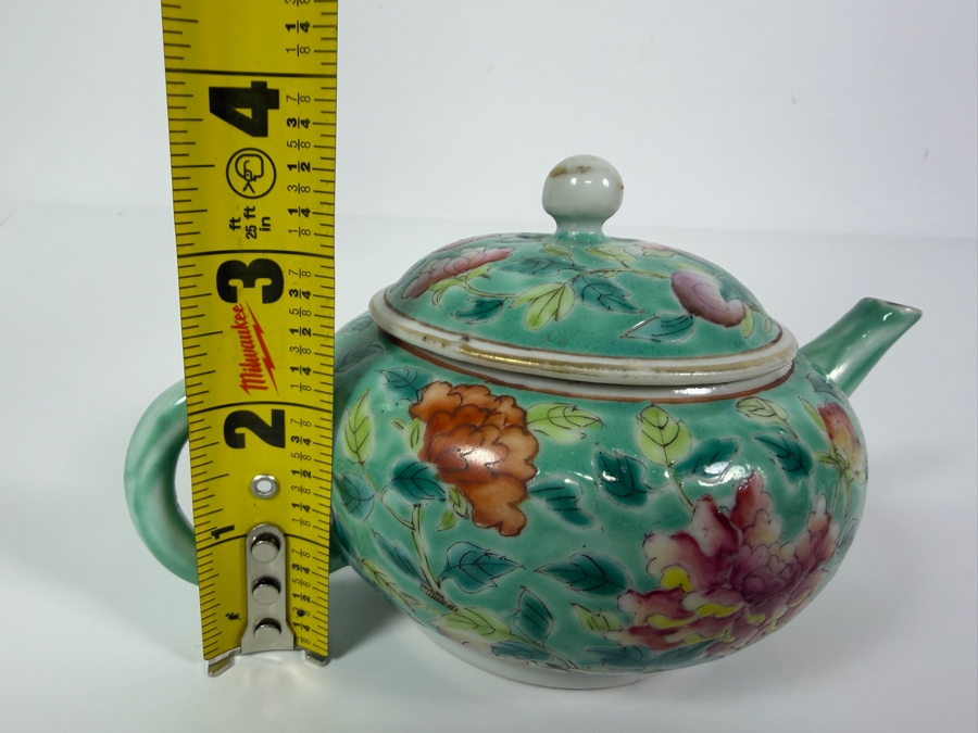 Just Added - Vintage Chinese Nyonya Hand-painted Porcelain Tea Set With Teapot, Serving Tray and Four Small Tea Cups - See Photos for Details [Photo 19]