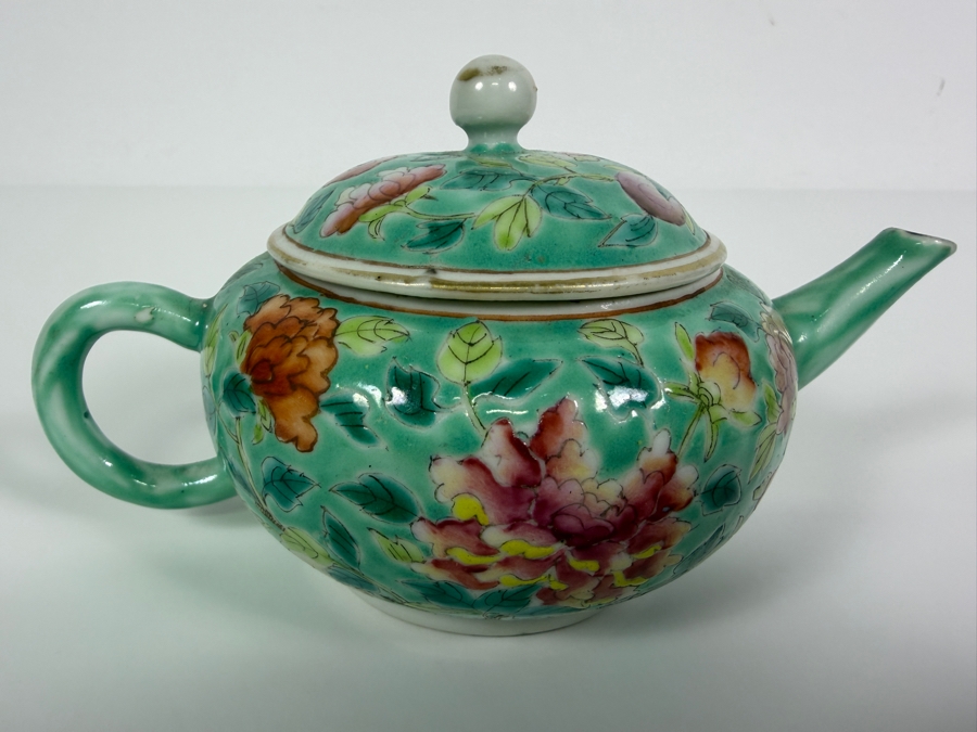 Just Added - Vintage Chinese Nyonya Hand-painted Porcelain Tea Set With Teapot, Serving Tray and Four Small Tea Cups - See Photos for Details [Photo 12]