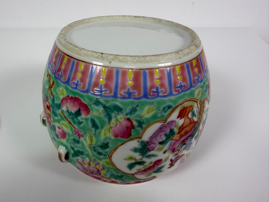 Just Added - Vintage Chinese Nyonya Hand-painted Porcelain Lidded Jar with Foo Lion Dog Finial 6.5W X 6.5H [Photo 18]