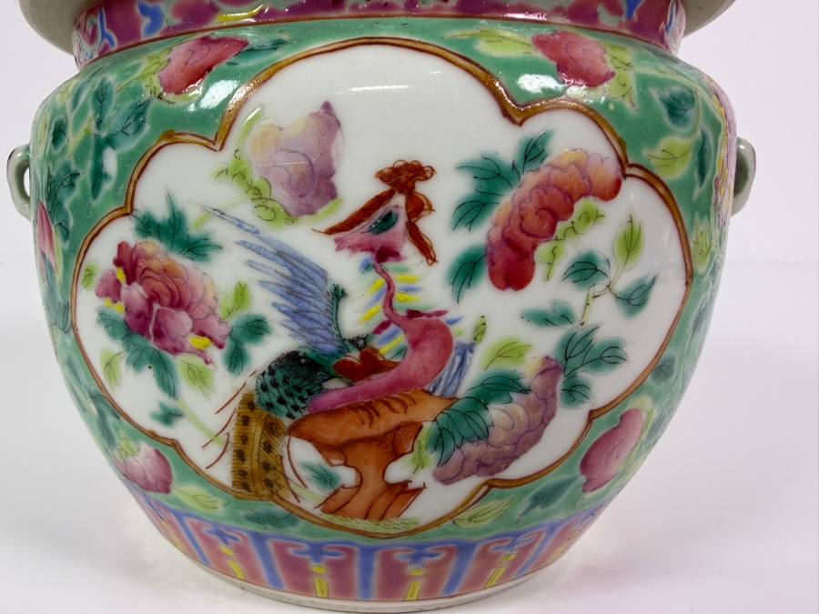 Just Added - Vintage Chinese Nyonya Hand-painted Porcelain Lidded Jar with Foo Lion Dog Finial 6.5W X 6.5H [Photo 11]