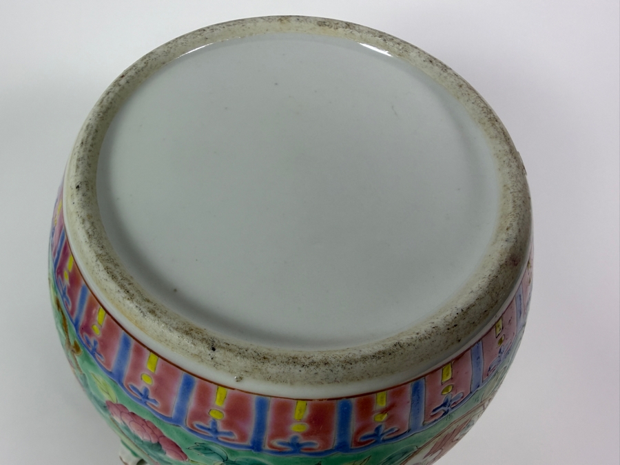 Just Added - Vintage Chinese Nyonya Hand-painted Porcelain Lidded Jar with Foo Lion Dog Finial 6.5W X 6.5H [Photo 19]