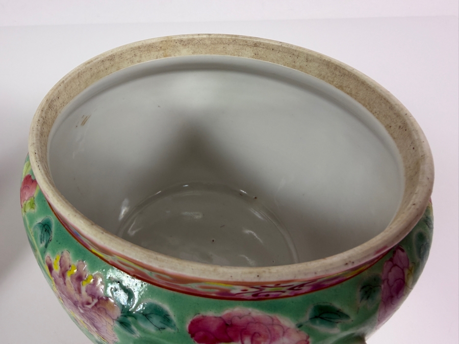 Just Added - Vintage Chinese Nyonya Hand-painted Porcelain Lidded Jar with Foo Lion Dog Finial 6.5W X 6.5H [Photo 16]