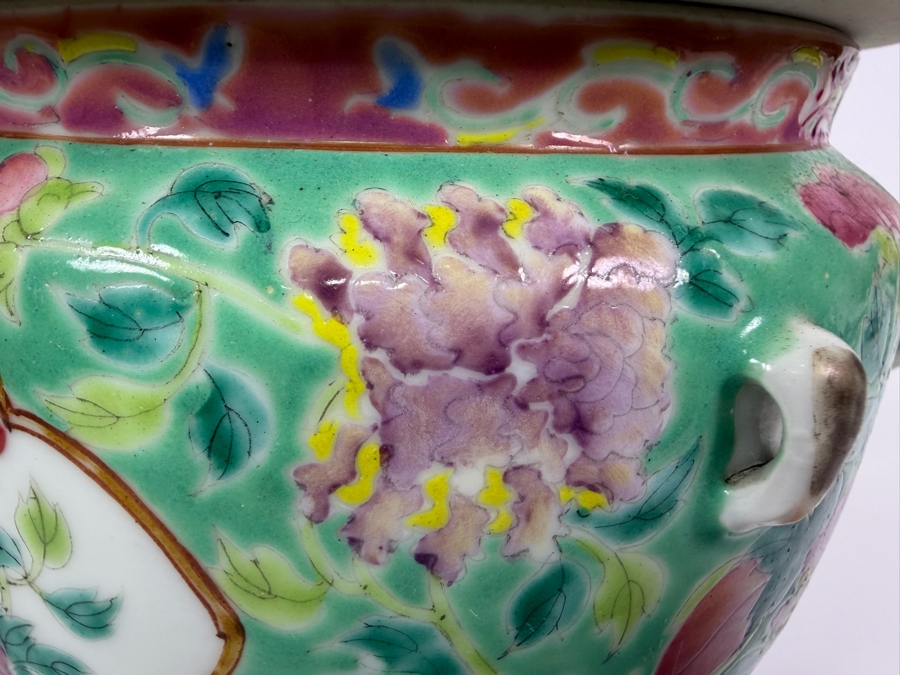 Just Added - Vintage Chinese Nyonya Hand-painted Porcelain Lidded Jar with Foo Lion Dog Finial 6.5W X 6.5H [Photo 13]