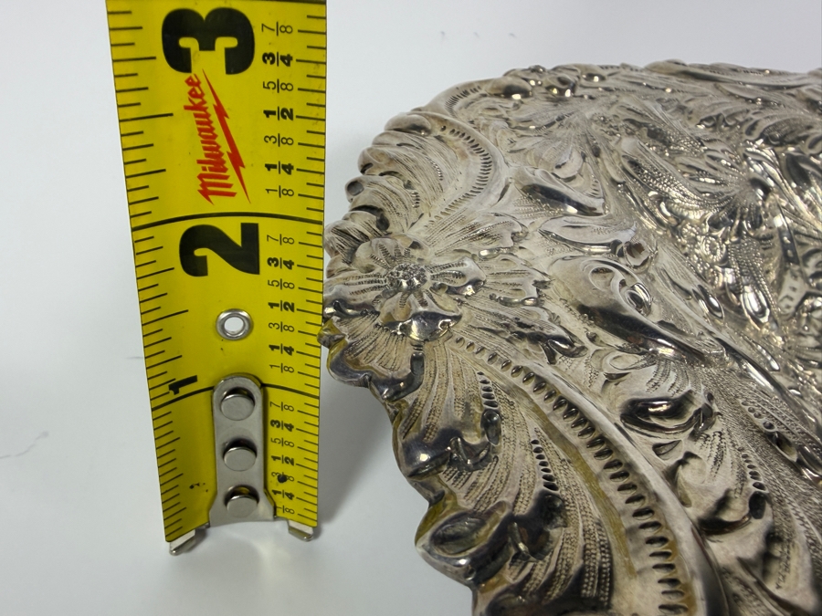 Stunning Antique Adolph Newsalt (A. Newsalt) American Sterling Silver Repousse Floral Nut Candy Bowl Dated 1893 13'W X 10.25'D X 2'H 413.4g (Silver Melt Value $800) [Photo 16]