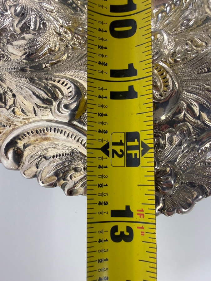 Stunning Antique Adolph Newsalt (A. Newsalt) American Sterling Silver Repousse Floral Nut Candy Bowl Dated 1893 13'W X 10.25'D X 2'H 413.4g (Silver Melt Value $800) [Photo 14]