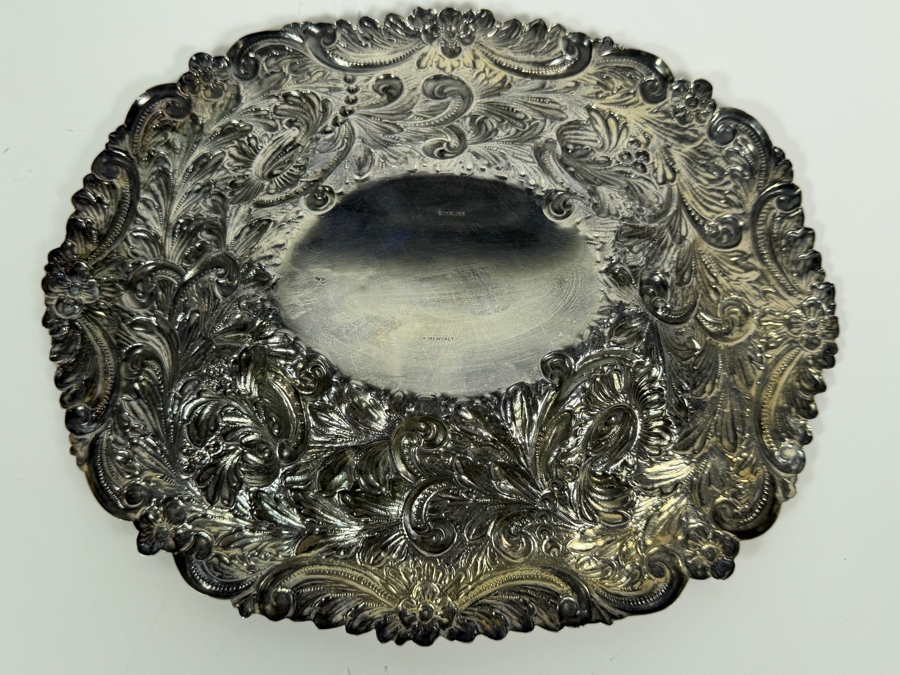 Stunning Antique Adolph Newsalt (A. Newsalt) American Sterling Silver Repousse Floral Nut Candy Bowl Dated 1893 13'W X 10.25'D X 2'H 413.4g (Silver Melt Value $800) [Photo 10]