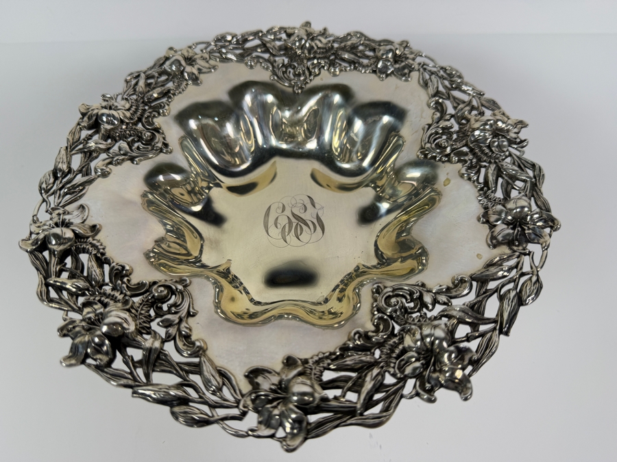 Exceptional Antique Art Nouveau Duhme (Considered the 'Tiffany of Cincinnati') Sterling Silver Footed Bowl Compote Tazza 9.5W X 4H 473.7g (Silver Melt Value $916) [Photo 5]