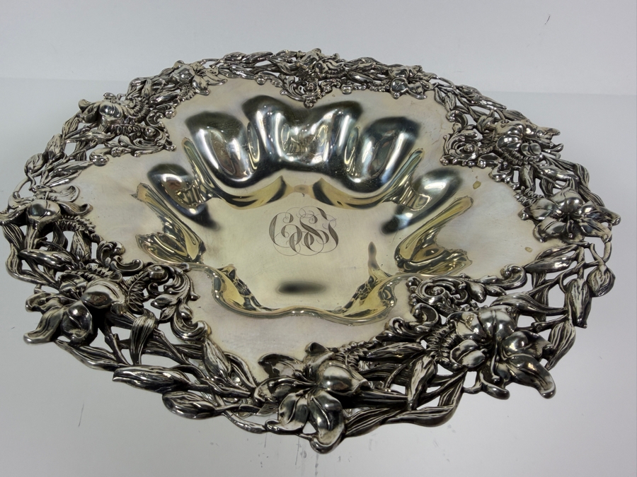 Exceptional Antique Art Nouveau Duhme (Considered the 'Tiffany of Cincinnati') Sterling Silver Footed Bowl Compote Tazza 9.5W X 4H 473.7g (Silver Melt Value $916) [Photo 10]