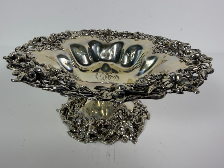 Exceptional Antique Art Nouveau Duhme (Considered the 'Tiffany of Cincinnati') Sterling Silver Footed Bowl Compote Tazza 9.5W X 4H 473.7g (Silver Melt Value $916) [Photo 12]
