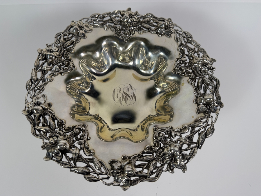 Exceptional Antique Art Nouveau Duhme (Considered the 'Tiffany of Cincinnati') Sterling Silver Footed Bowl Compote Tazza 9.5W X 4H 473.7g (Silver Melt Value $916) [Photo 6]