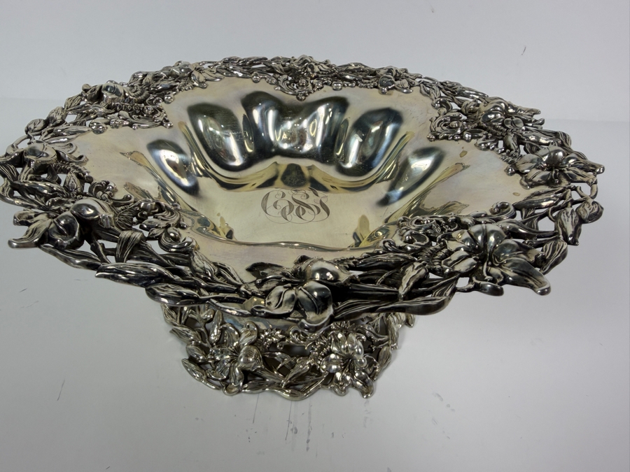 Exceptional Antique Art Nouveau Duhme (Considered the 'Tiffany of Cincinnati') Sterling Silver Footed Bowl Compote Tazza 9.5W X 4H 473.7g (Silver Melt Value $916) [Photo 11]