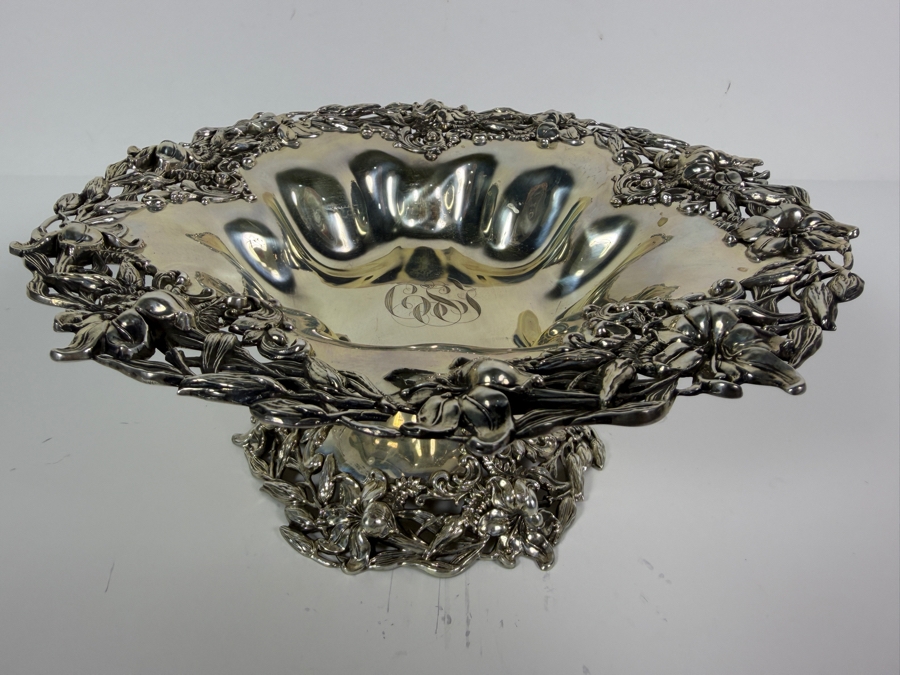 Exceptional Antique Art Nouveau Duhme (Considered the 'Tiffany of Cincinnati') Sterling Silver Footed Bowl Compote Tazza 9.5W X 4H 473.7g (Silver Melt Value $916) [Photo 3]