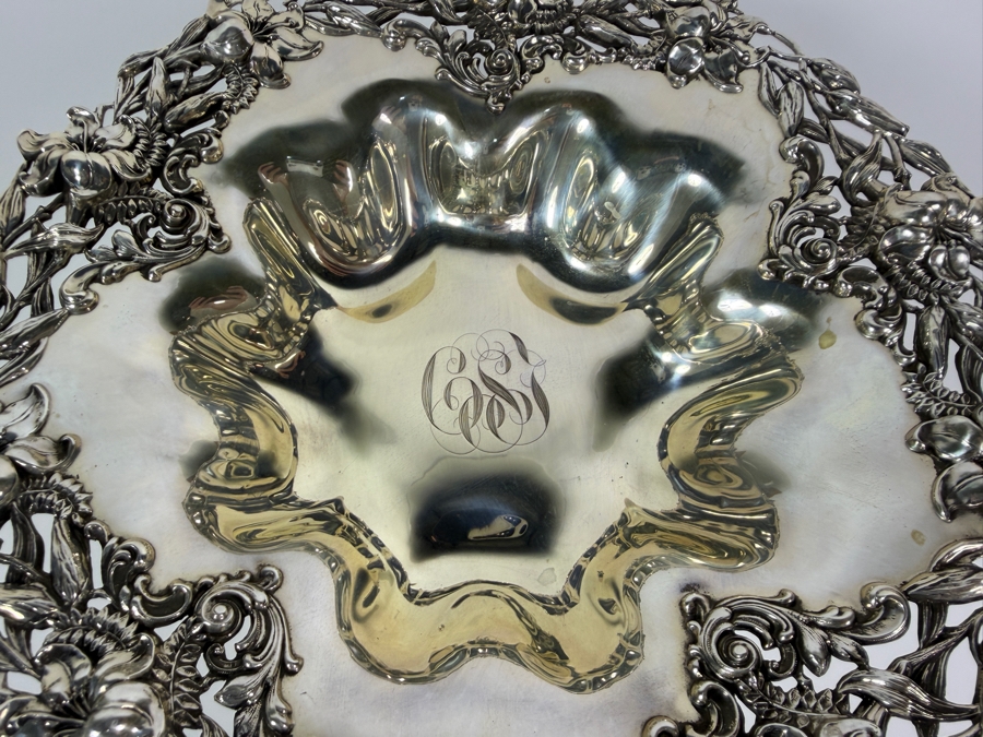 Exceptional Antique Art Nouveau Duhme (Considered the 'Tiffany of Cincinnati') Sterling Silver Footed Bowl Compote Tazza 9.5W X 4H 473.7g (Silver Melt Value $916) [Photo 9]