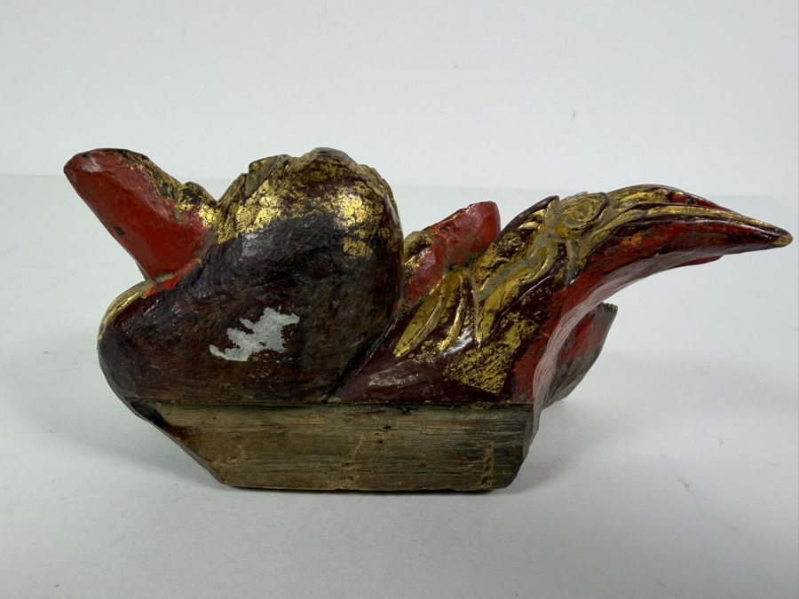 Just Added = Antique Chinese Carved Giltwood Guardian Lion Foo Dog 5W X 2.5D X 3H [Photo 7]