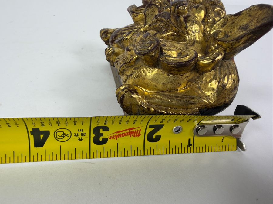 Just Added = Antique Chinese Carved Giltwood Guardian Lion Foo Dog 5W X 2.5D X 3H [Photo 12]