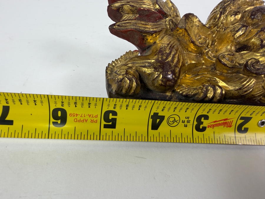 Just Added = Antique Chinese Carved Giltwood Guardian Lion Foo Dog 5W X 2.5D X 3H [Photo 11]