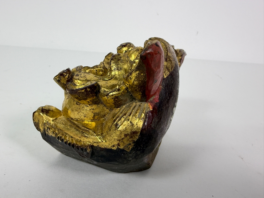 Just Added = Antique Chinese Carved Giltwood Guardian Lion Foo Dog 5W X 2.5D X 3H [Photo 8]