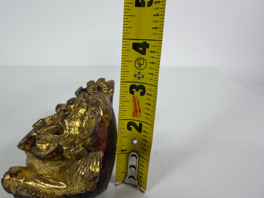 Just Added = Antique Chinese Carved Giltwood Guardian Lion Foo Dog 5W X 2.5D X 3H [Photo 13]
