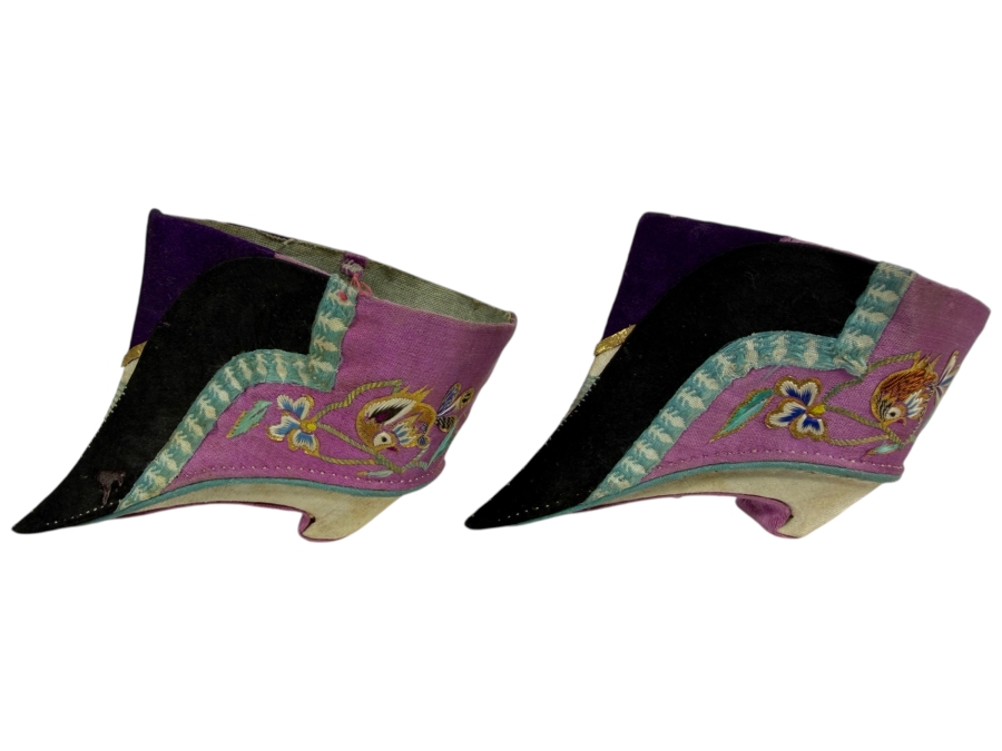 Just Added - Antique Chinese Qing Dynasty Lotus Shoes for Bound Feet 4.5'L