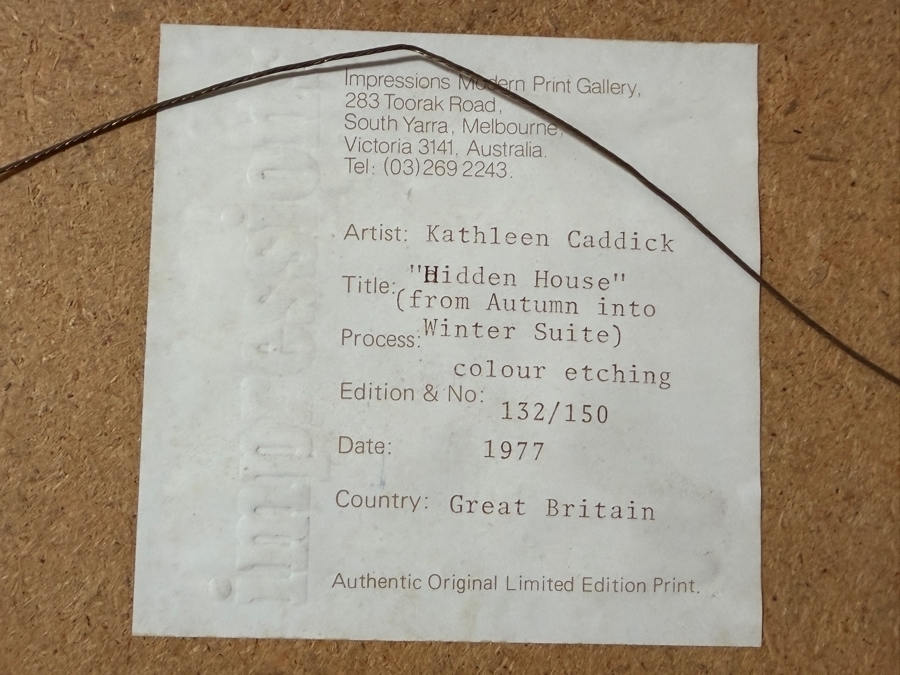 Just Added - Set of (4) Kathleen Caddick Framed Limited Edition Artist Signed Color Etchings Dated 1977 from Autumn into Winter Suite [Photo 18]
