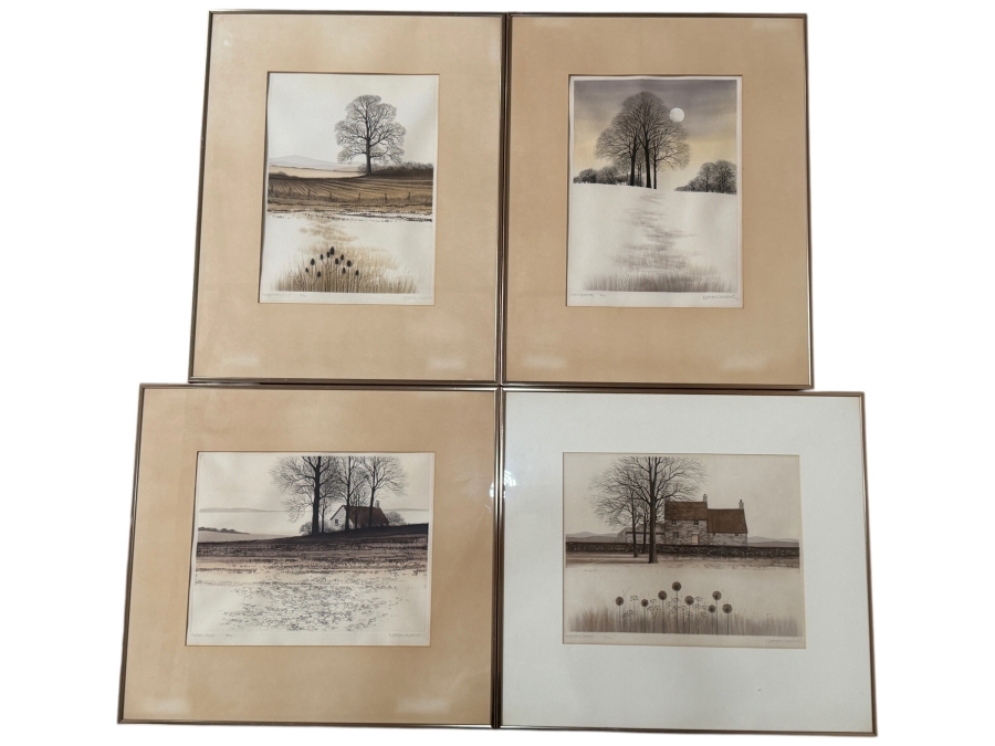 Just Added - Set of (4) Kathleen Caddick Framed Limited Edition Artist Signed Color Etchings Dated 1977 from Autumn into Winter Suite