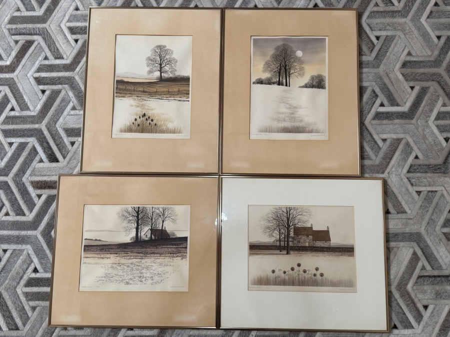 Just Added - Set of (4) Kathleen Caddick Framed Limited Edition Artist Signed Color Etchings Dated 1977 from Autumn into Winter Suite [Photo 2]