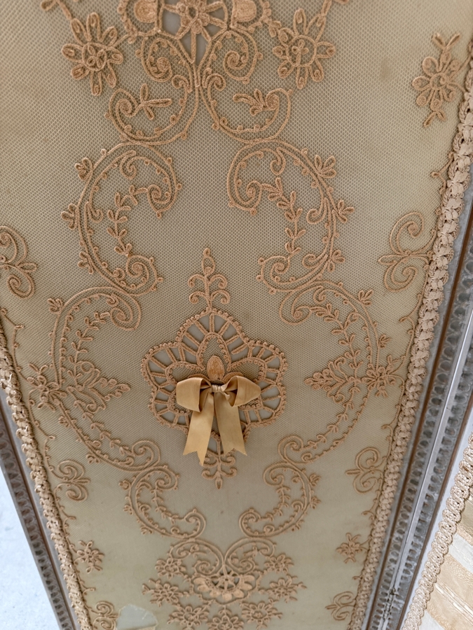 Just Added - Rare Antique 3-Panel French Wooden Screen with Russian Wedding Textiles Lace Corsetry 54W X 68H [Photo 6]