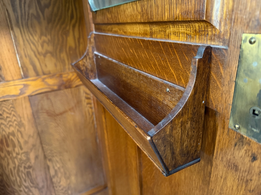 Just Added - Stunning Antique Carved English Tiger Oak Hall Wardrobe Armoire with Interior Mirror 35W X 16D X 73H [Photo 9]