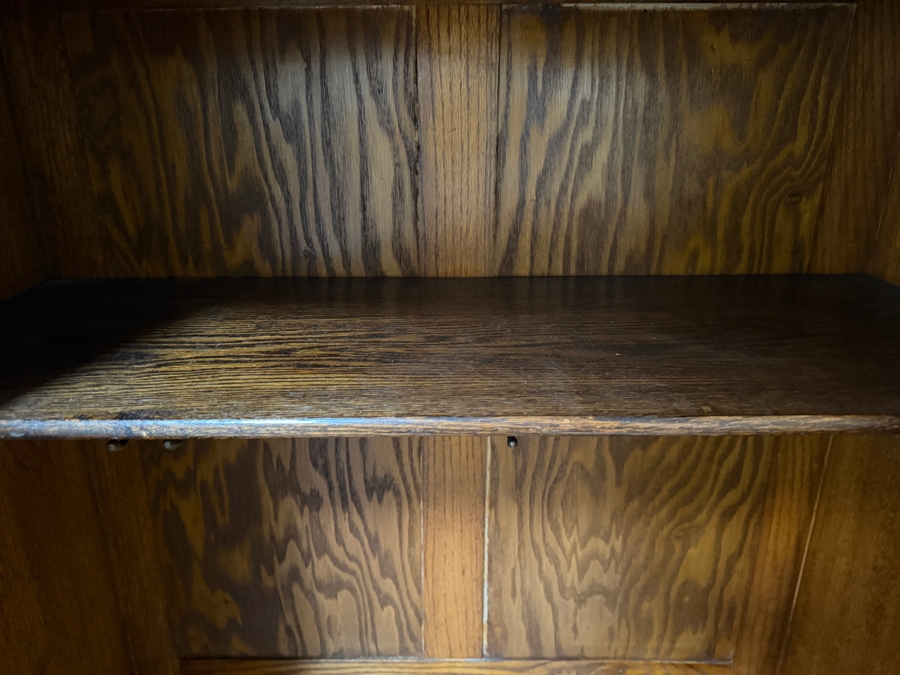 Just Added - Stunning Antique Carved English Tiger Oak Hall Wardrobe Armoire with Interior Mirror 35W X 16D X 73H [Photo 8]