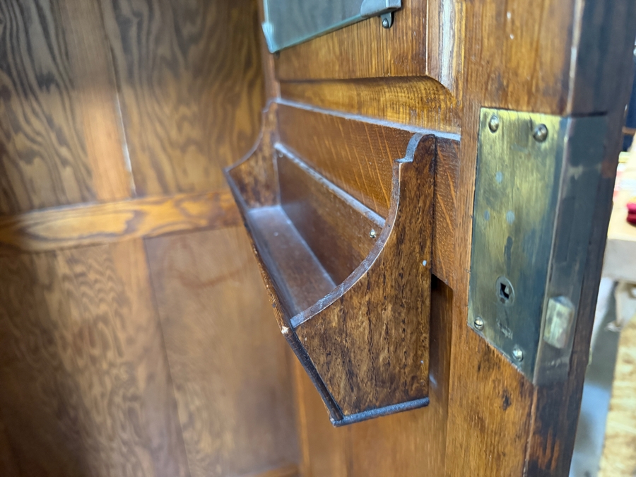 Just Added - Stunning Antique Carved English Tiger Oak Hall Wardrobe Armoire with Interior Mirror 35W X 16D X 73H [Photo 10]