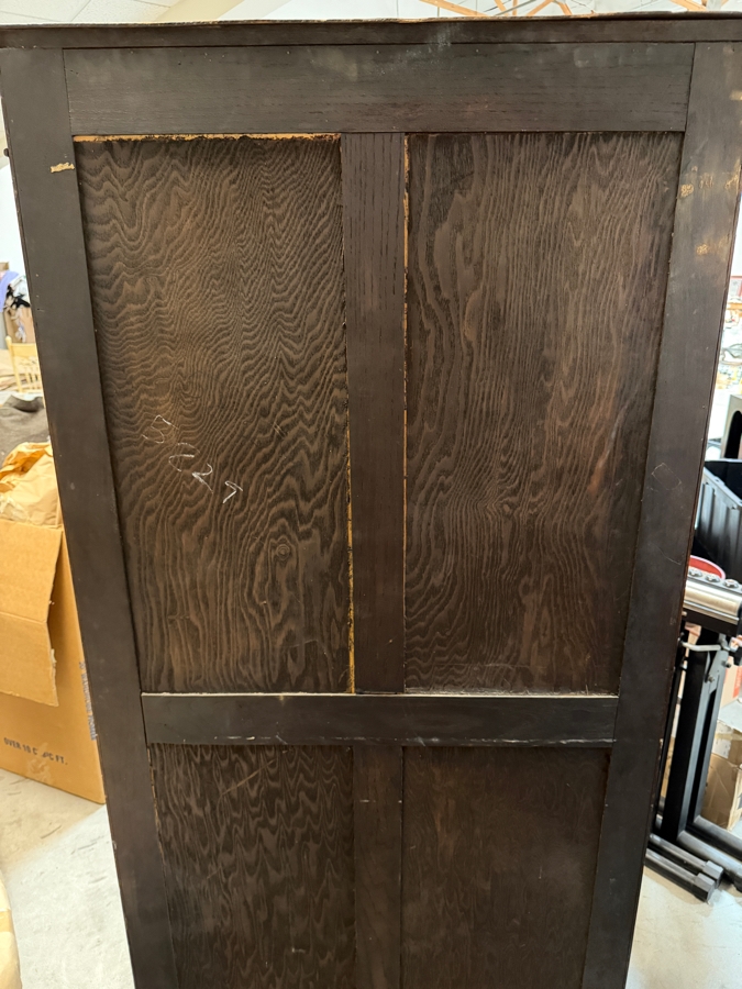 Just Added - Stunning Antique Carved English Tiger Oak Hall Wardrobe Armoire with Interior Mirror 35W X 16D X 73H [Photo 12]