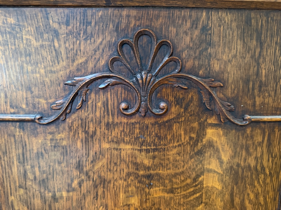 Just Added - Stunning Antique Carved English Tiger Oak Hall Wardrobe Armoire with Interior Mirror 35W X 16D X 73H [Photo 4]