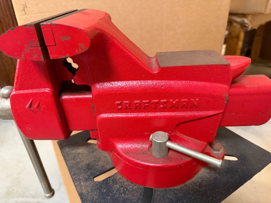 Just Added - Craftsman Woodworking Machinist Vise Model No. 391-5181 Mounted on a Freestanding Pedestal Stand 35'H [Photo 2]
