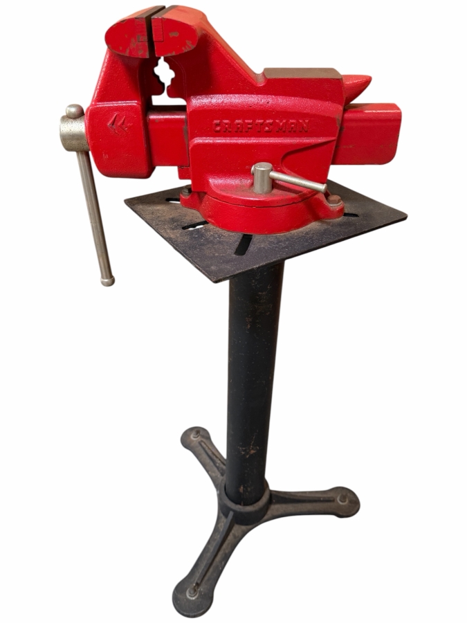 Just Added - Craftsman Woodworking Machinist Vise Model No. 391-5181 Mounted on a Freestanding Pedestal Stand 35'H