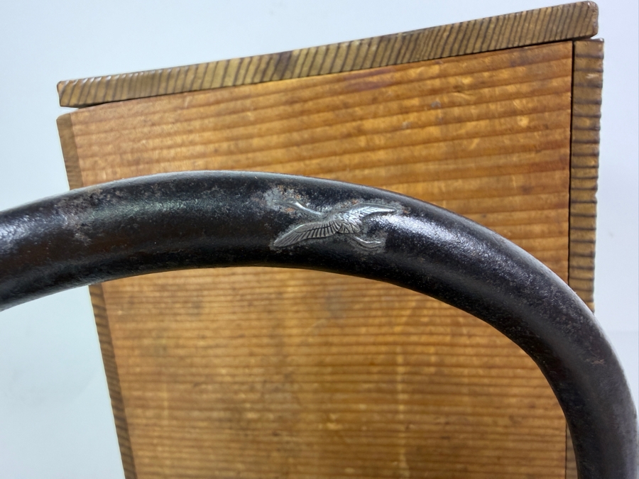 Just Added - Stunning Antique Japanese Handmade Cast Iron Kettle Tetsubin with it's Original Wooden Storage Box Kiribako Signed Box and Signed Kettle with Sterling Silver Accents 6.5W X 8H - See Photos [Photo 9]